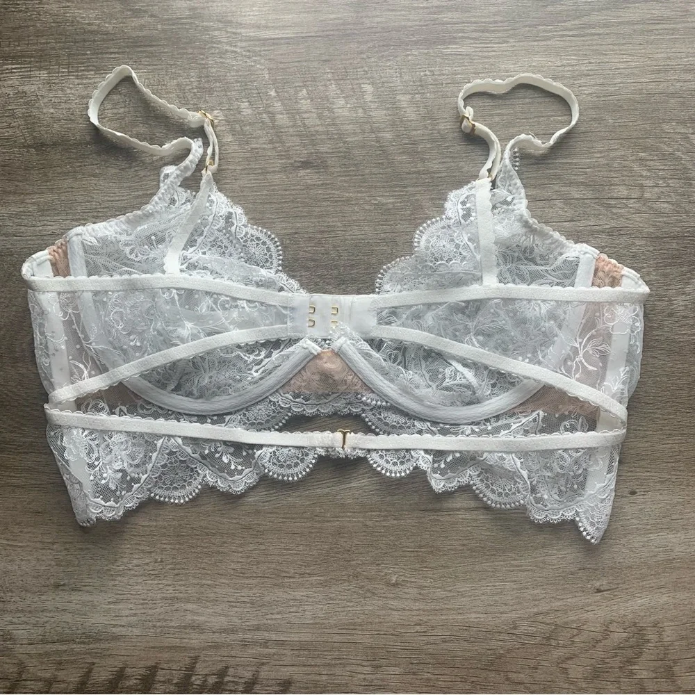 For Love & Lemons Bridal Collection Underwired Floral Lace Sheer Longline Bra - Picture 9 of 14